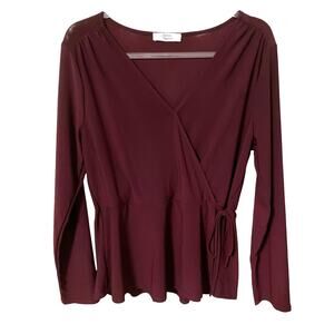 Women's Burgundy Faux Wrap Top Size Large